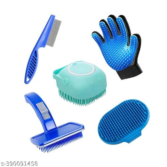 5-in-1 Pet Grooming Kit – Deshedding Glove, Brush, Comb & Scrubber Set for Dogs & Cats